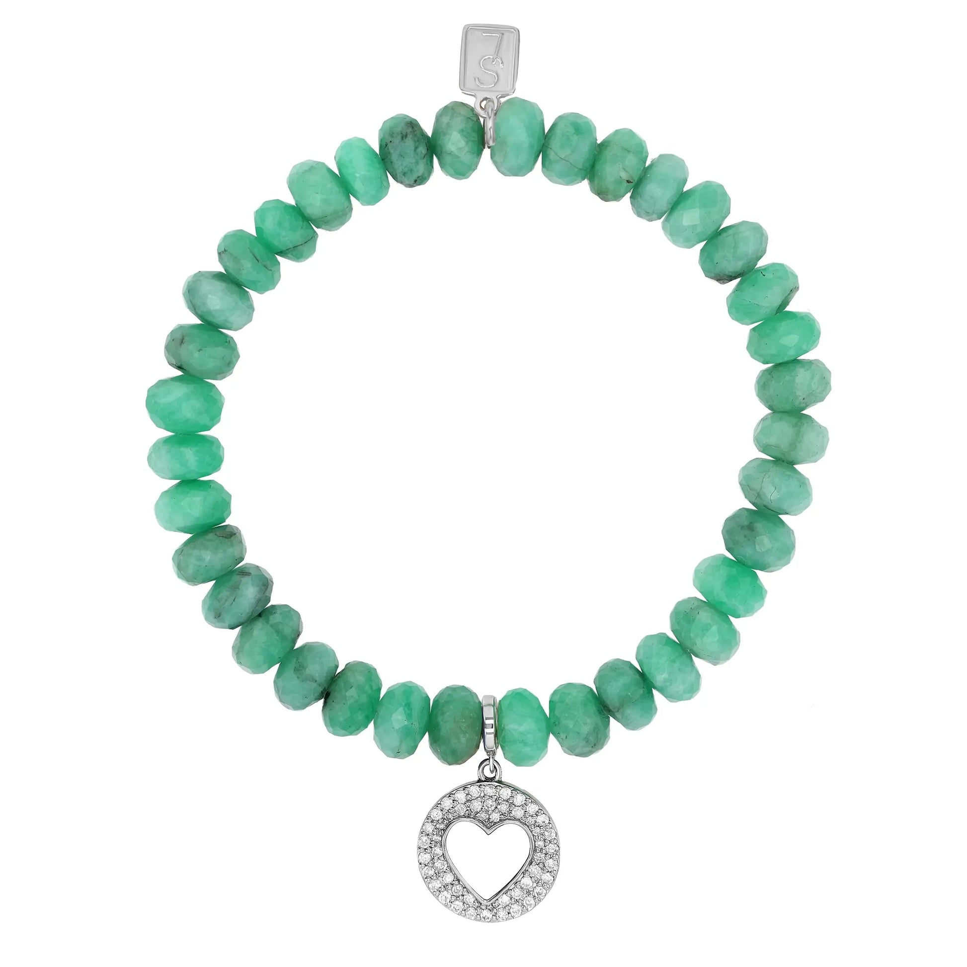 Emerald Bracelet with Diamond Open Heart Charm - 7mm