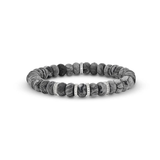 Matte Crazy Lace Agate Bracelet with Diamond Rondelles - 8mm