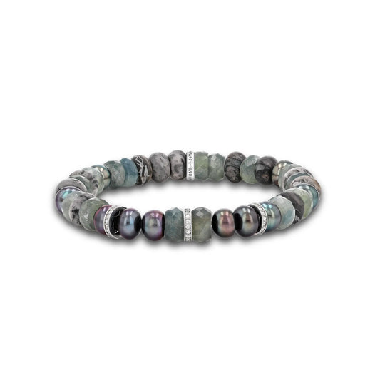 Graphite Gemstone and Pearl Mix Bracelet with Diamond Rondelles - 8mm