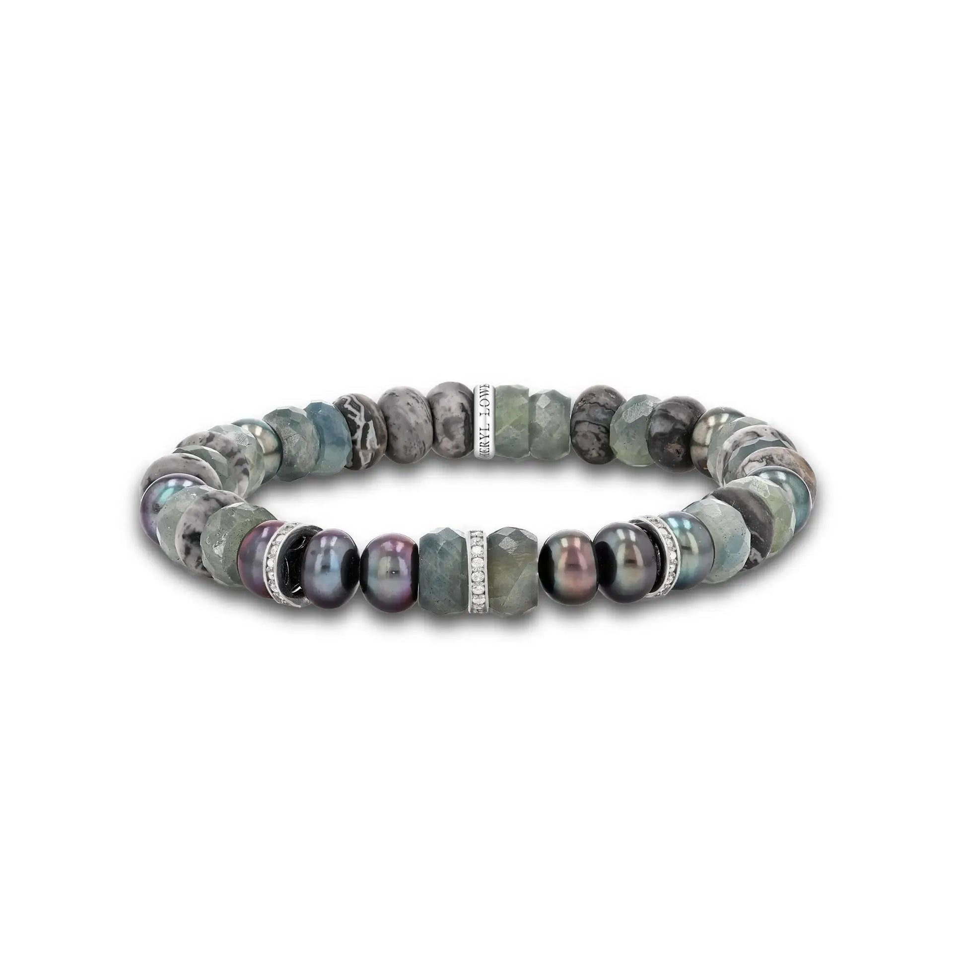 Graphite Gemstone and Pearl Mix Bracelet with Diamond Rondelles - 8mm
