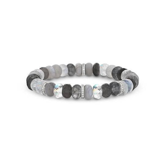 Slate Gemstone Mix Bracelet with Diamond Rondelles - 8mm