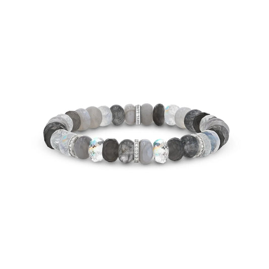 Slate Gemstone Mix Bracelet with Diamond Rondelles - 8mm