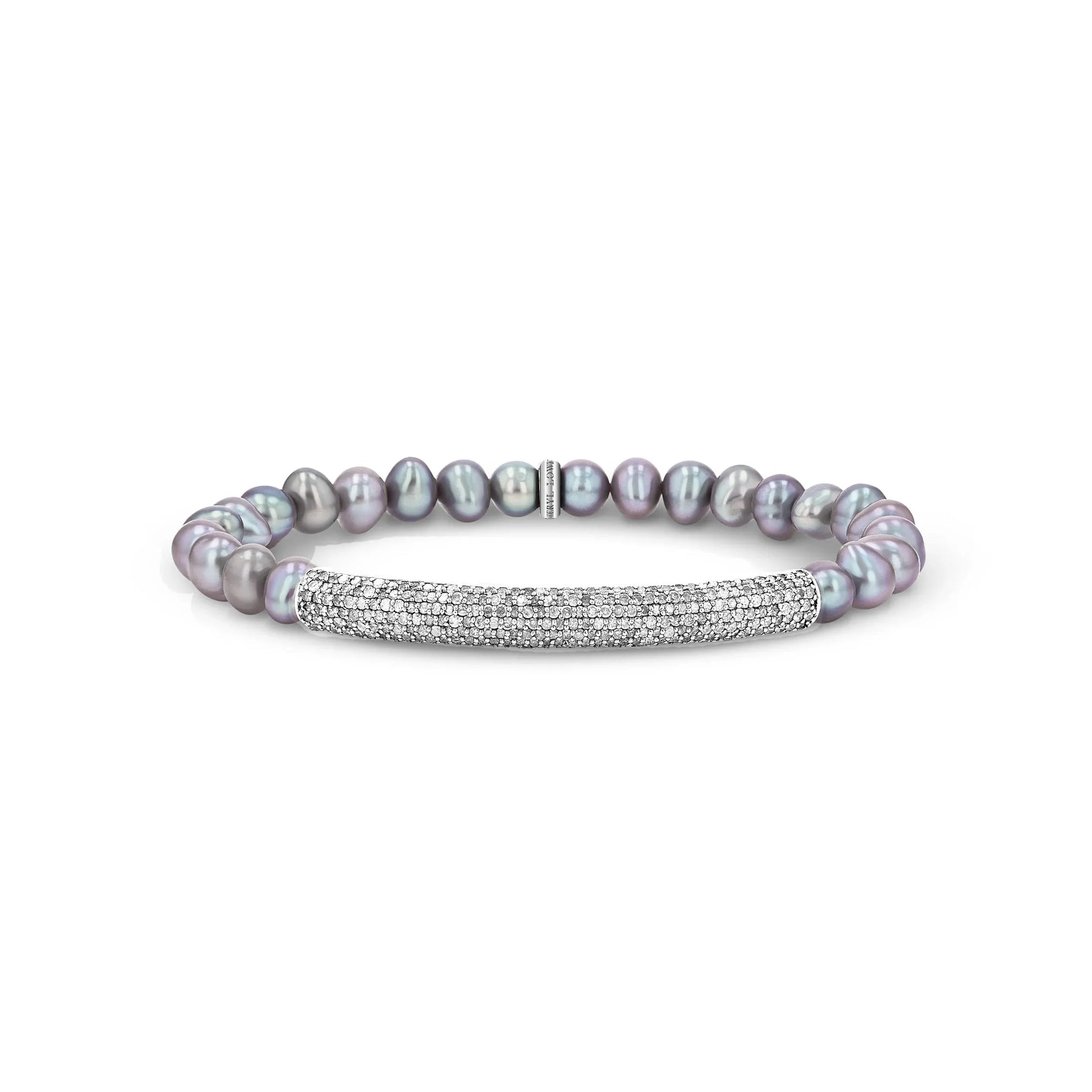 Silver Freshwater Pearl Bracelet with Diamond Bar - 8mm