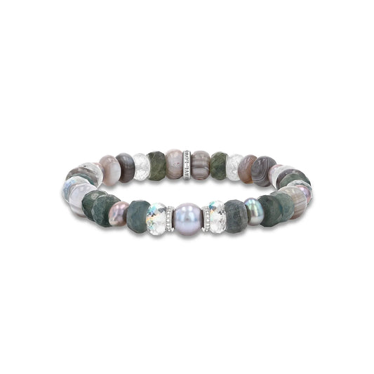 Sterling Gemstone and Pearl Mix Bracelet with Diamond Rondelles - 8mm