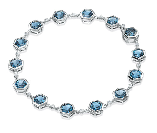 Hexagon London Blue Topaz and Diamond Bracelet PJ-B19576/LBT/14W/XA