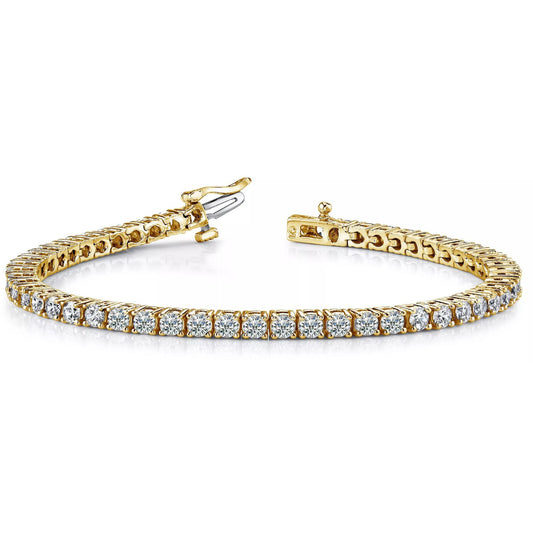 This Bracelet is available in 14K Yellow Gold. There are a total of 61 stones. There are Round with a total carat weight of 3 set in a  setting.
