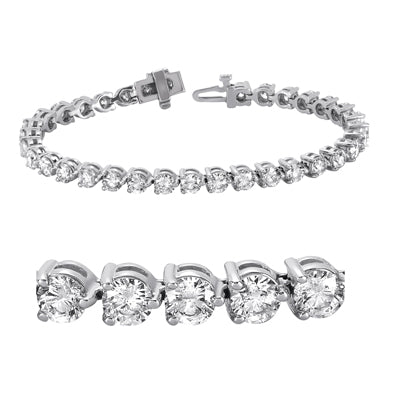 This Bracelet is available in 14K White Gold. There are a total of 37 stones. There are Round with a total carat weight of 9 set in a Prong Set setting.