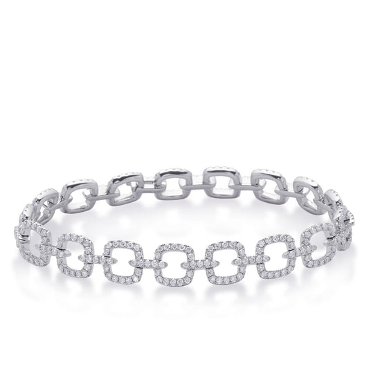 This Bracelet is available in 14K White Gold. There are a total of 323 stones. There are Round with a total carat weight of 2.95 set in a Micro Prong setting.