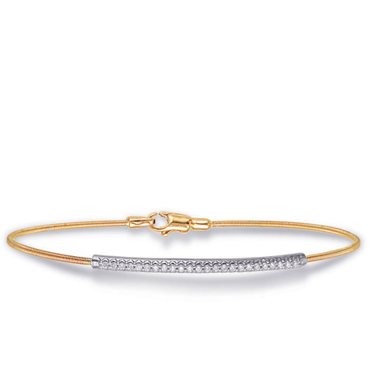 This Bracelet is available in 14K Yellow & White Gold. There are a total of 24 stones. There are Round with a total carat weight of 0.15 set in a  setting.