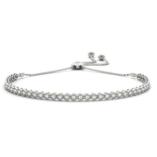 This Bracelet is available in 14K White Gold. There are a total of 56 stones. There are Round with a total carat weight of 1.01 set in a  setting.