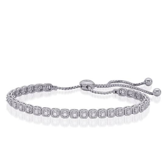 This Bracelet is available in 14K White Gold. There are a total of 34 stones. There are Round with a total carat weight of 0.98 set in a  setting.