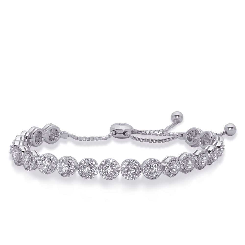 This Bracelet is available in 14K White Gold. There are a total of 317 stones. There are Round with a total carat weight of 2.68 set in a setting.