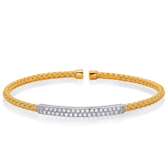 This Bracelet is available in 14K Yellow & White Gold. There are a total of 34 stones. There are Round with a total carat weight of 0.45 set in a setting.