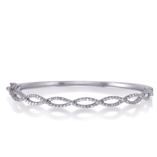 This Bracelet is available in 14K White Gold. There are a total of 116 stones. There are Round with a total carat weight of 0.99 set in a Micro Prong setting.