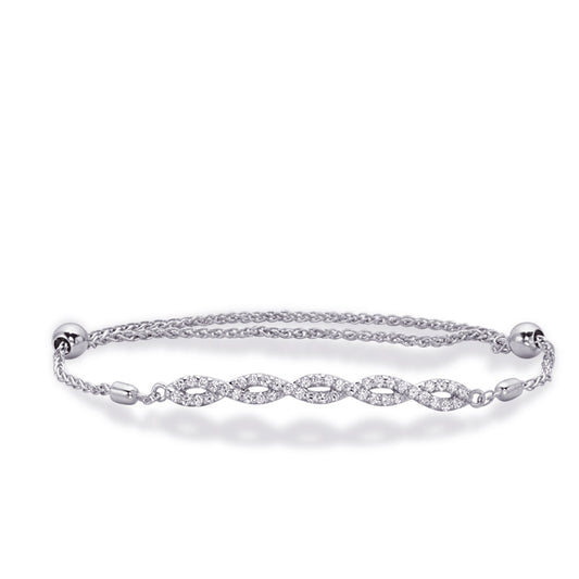 This Bracelet is available in 14K White Gold. There are a total of 44 stones. There are Round with a total carat weight of 0.46 set in a Micro Prong setting.