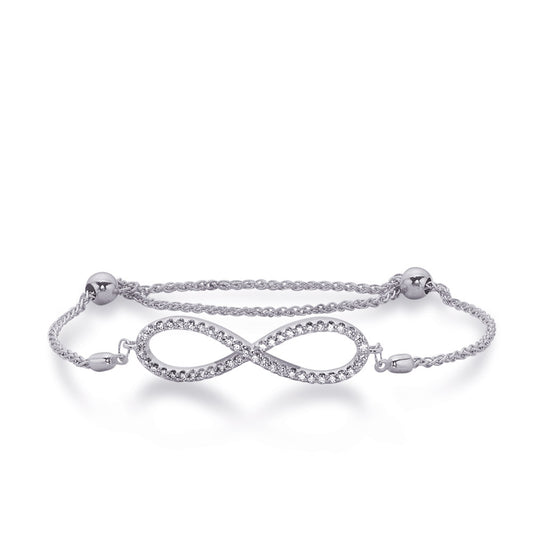 This Bracelet is available in 14K White Gold. There are a total of 50 stones. There are Round with a total carat weight of 0.48 set in a Micro Prong setting.