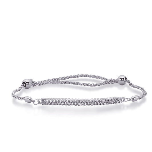 This Bracelet is available in 14K White Gold. There are a total of 49 stones. There are Round with a total carat weight of 0.48 set in a Micro Prong setting.