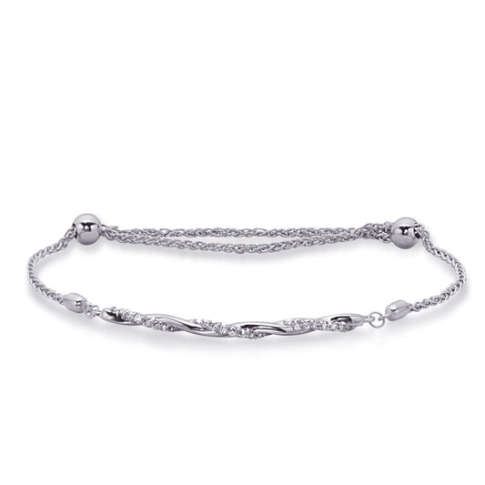 This Bracelet is available in 14K White Gold. There are a total of 24 stones. There are Round with a total carat weight of 0.2 set in a Micro Prong setting.