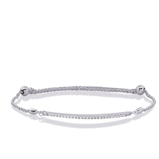 This Bracelet is available in 14K White Gold. There are a total of 25 stones. There are Round with a total carat weight of 0.24 set in a Micro Prong setting.