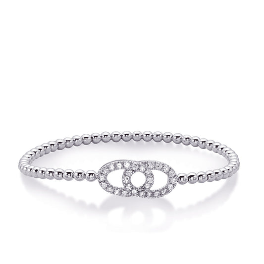 This Bracelet is available in 14K White Gold. There are a total of 28 stones. There are Round with a total carat weight of 0.73 set in a Micro Prong setting.