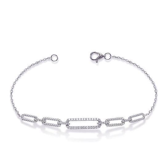 This Bracelet is available in 14K White Gold. There are a total of 28 stones. There are Round with a total carat weight of 0.2 set in a Prong Set setting.