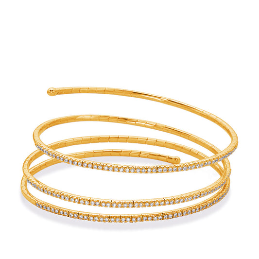 This Bracelet is available in 14K Yellow Gold. There are a total of 156 stones. There are Round with a total carat weight of 1.21 set in a Micro Prong setting.