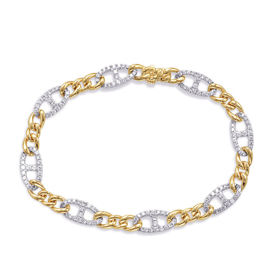 This Bracelet is available in 14K Yellow & White Gold. There are a total of 160 stones. There are Round with a total carat weight of 1.54 set in a Micro Prong setting.