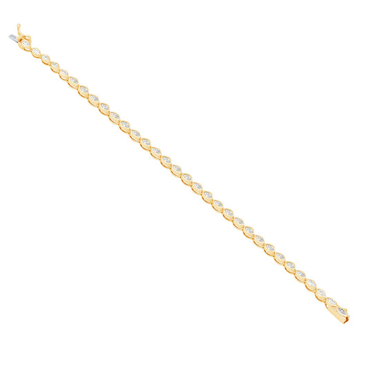 This Bracelet is available in 14K Yellow Gold. There are a total of 32 stones. There are Marquise with a total carat weight of 2.29 set in a Bezel Set setting.