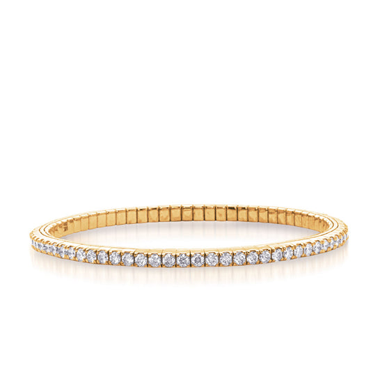 This Bracelet is available in 14K Yellow Gold. There are a total of 80 stones. There are Round with a total carat weight of 2.36 set in a  setting.