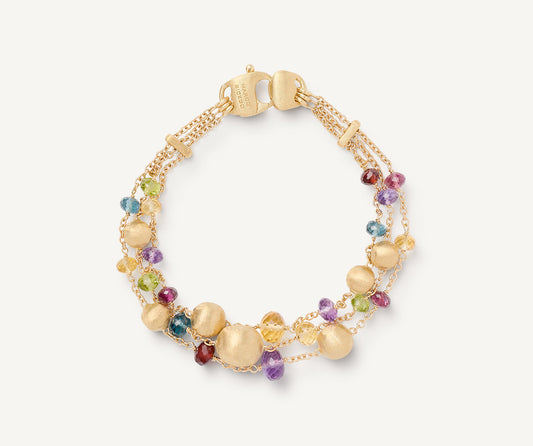 18kt yellow gold mixed gemstone three-strand bracelet