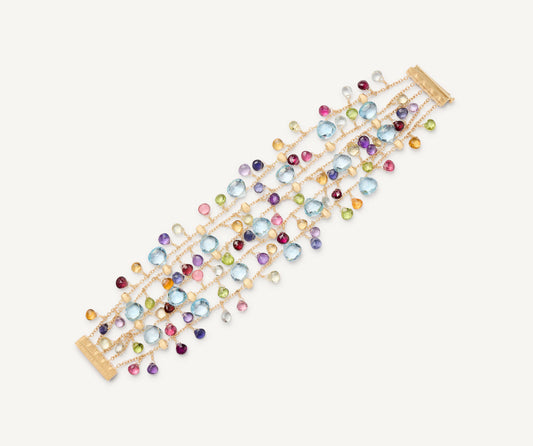 Five-strand bracelet with multicoloured gemstones