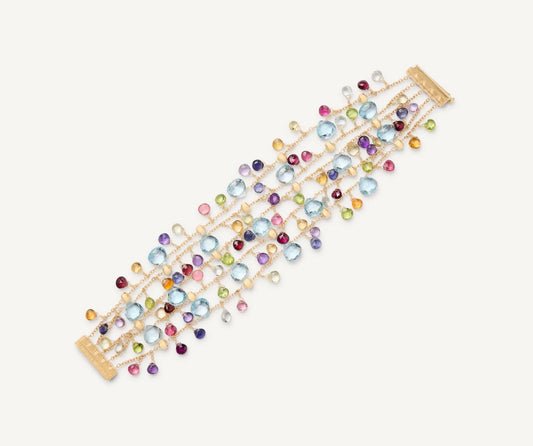 Five-strand bracelet with multicoloured gemstones