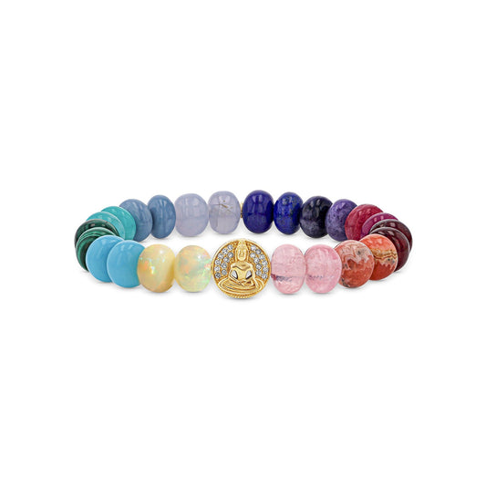 14k Gold and Gemstone Meditation Bracelet- 10mm