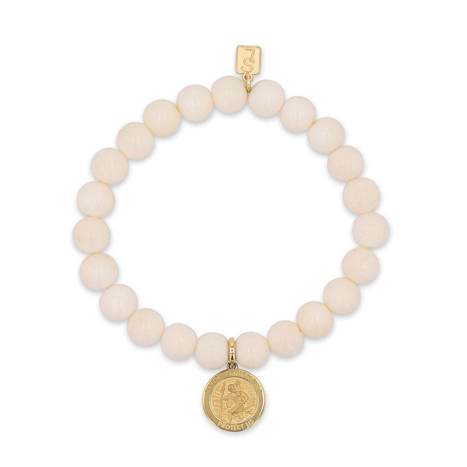 14k Bone Bracelet with St. Christopher Charm - 8mm