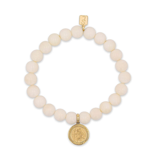 14k Bone Bracelet with St. Christopher Charm - 8mm