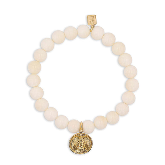 14k Bone Bracelet with Guardian Angel Charm - 8mm
