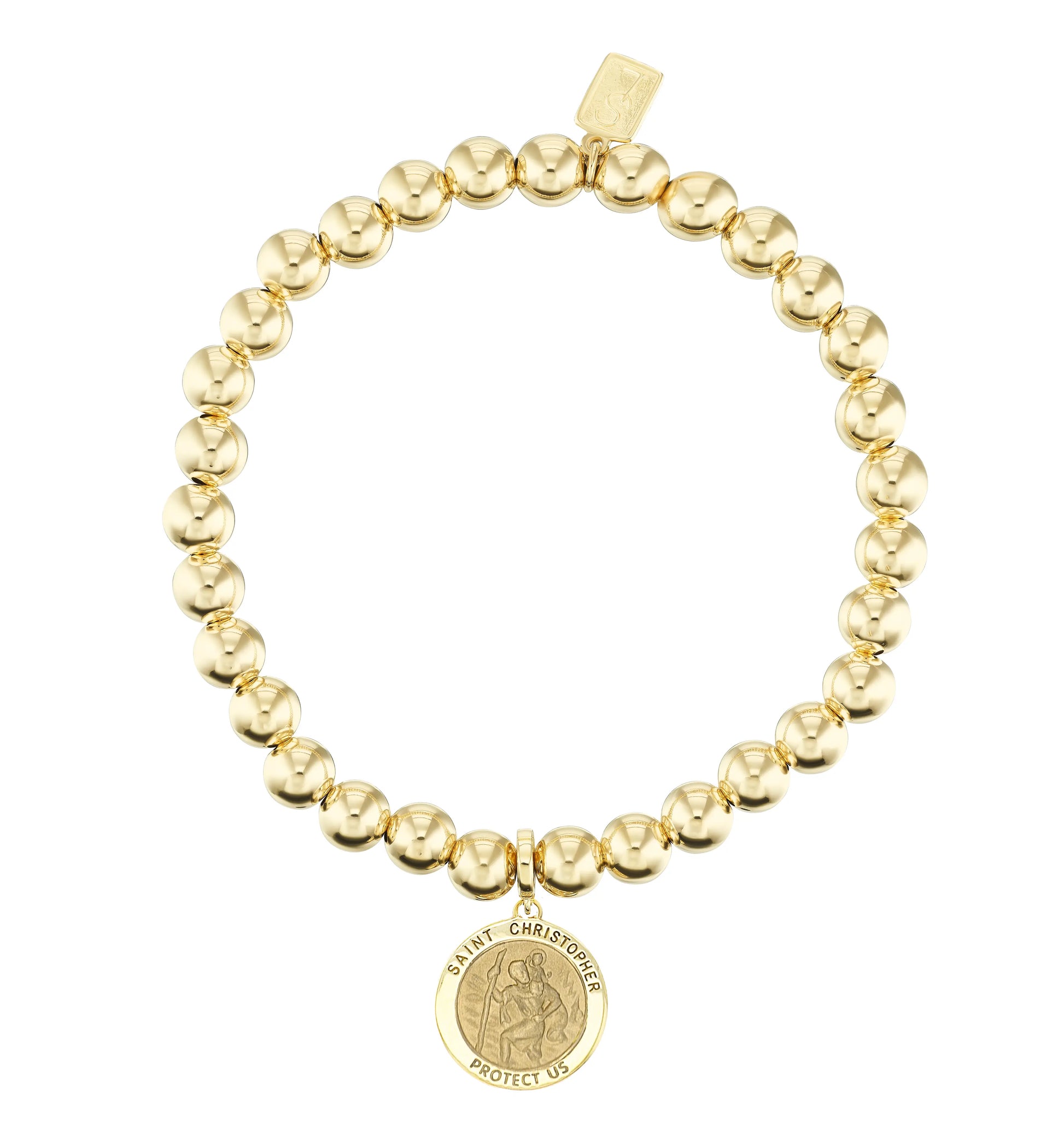 14k Yellow Gold Beaded Bracelet with St. Christopher Charm - 6mm