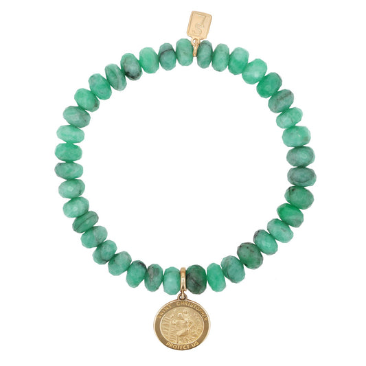 14k Emerald Bracelet with St. Christopher Charm - 7mm