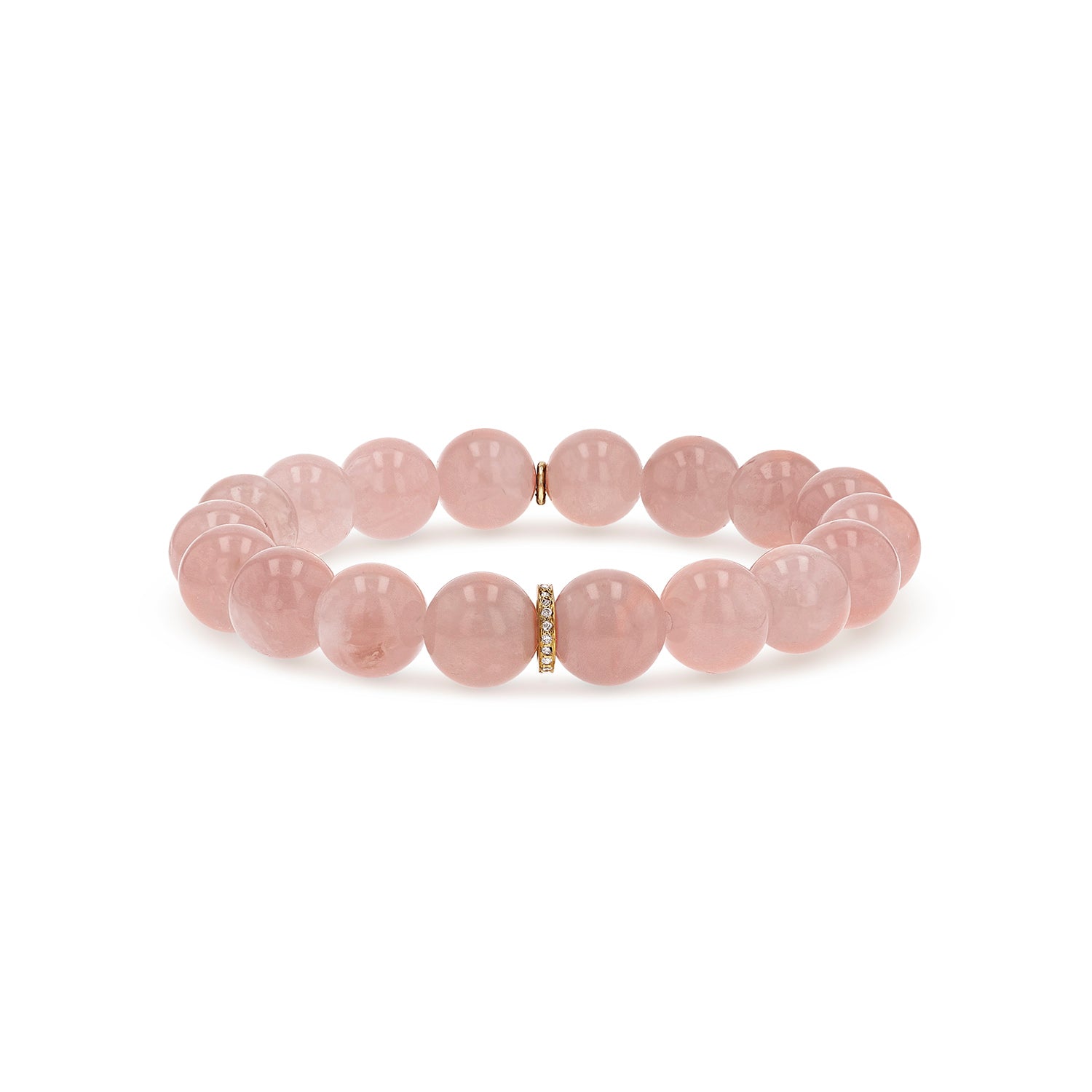 14k Rose Quartz Bracelet with 1 Diamond Rondelle - 10mm