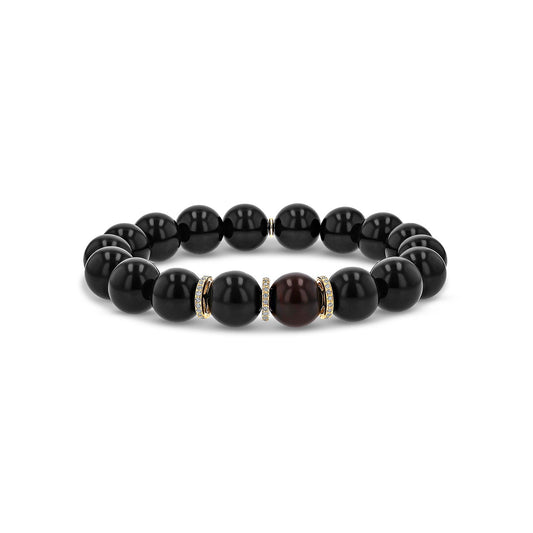 14k Onyx Bracelet with Diamond Rondelles - 10mm