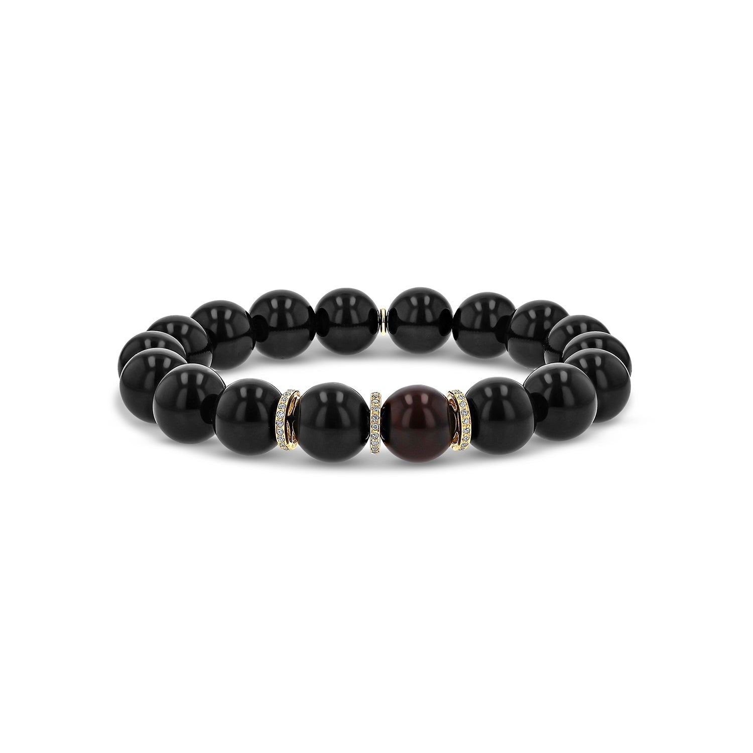 14k Onyx Bracelet with Diamond Rondelles - 10mm