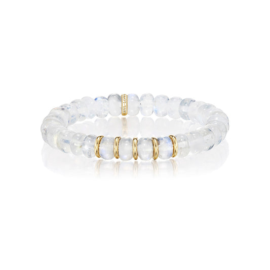 14k Moonstone Beaded Bracelet with 5 Rondelles - 8mm