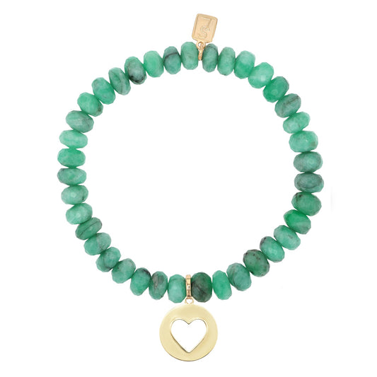14k Emerald Bracelet with Open Heart Charm - 7mm
