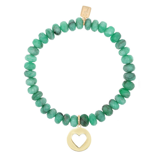 14k Emerald Bracelet with Open Heart Charm - 7mm