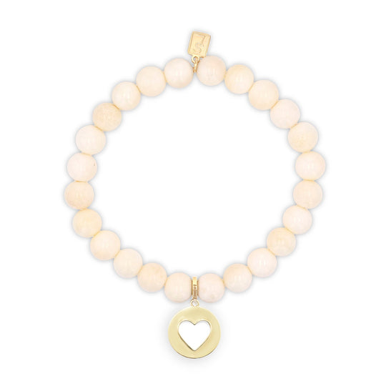 14k Bone Bracelet with Open Heart Charm - 8mm