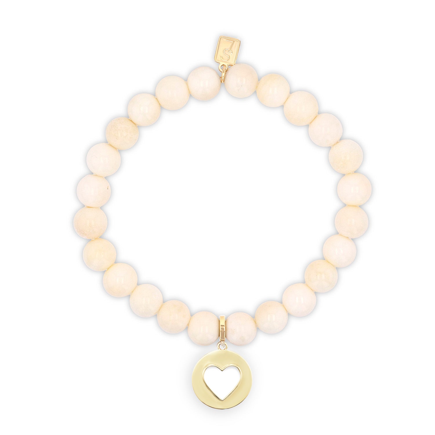 14k Bone Bracelet with Open Heart Charm - 8mm