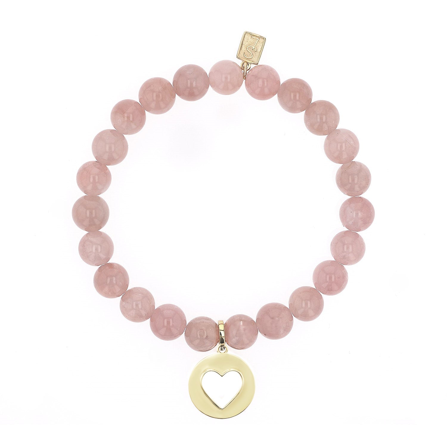 14k Rose Quartz Bracelet with Open Heart Charm - 8mm