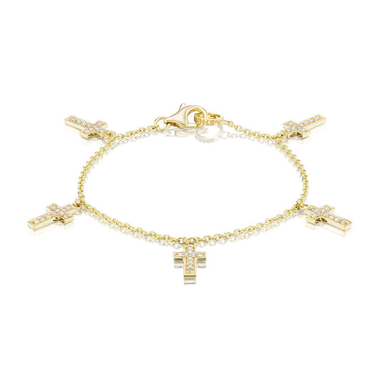 14k Diamond Cross Charms on Cable Chain Bracelet