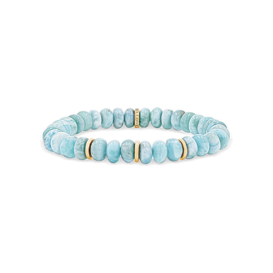 14k Larimar Beaded Bracelet with 3 Rondelles - 8mm