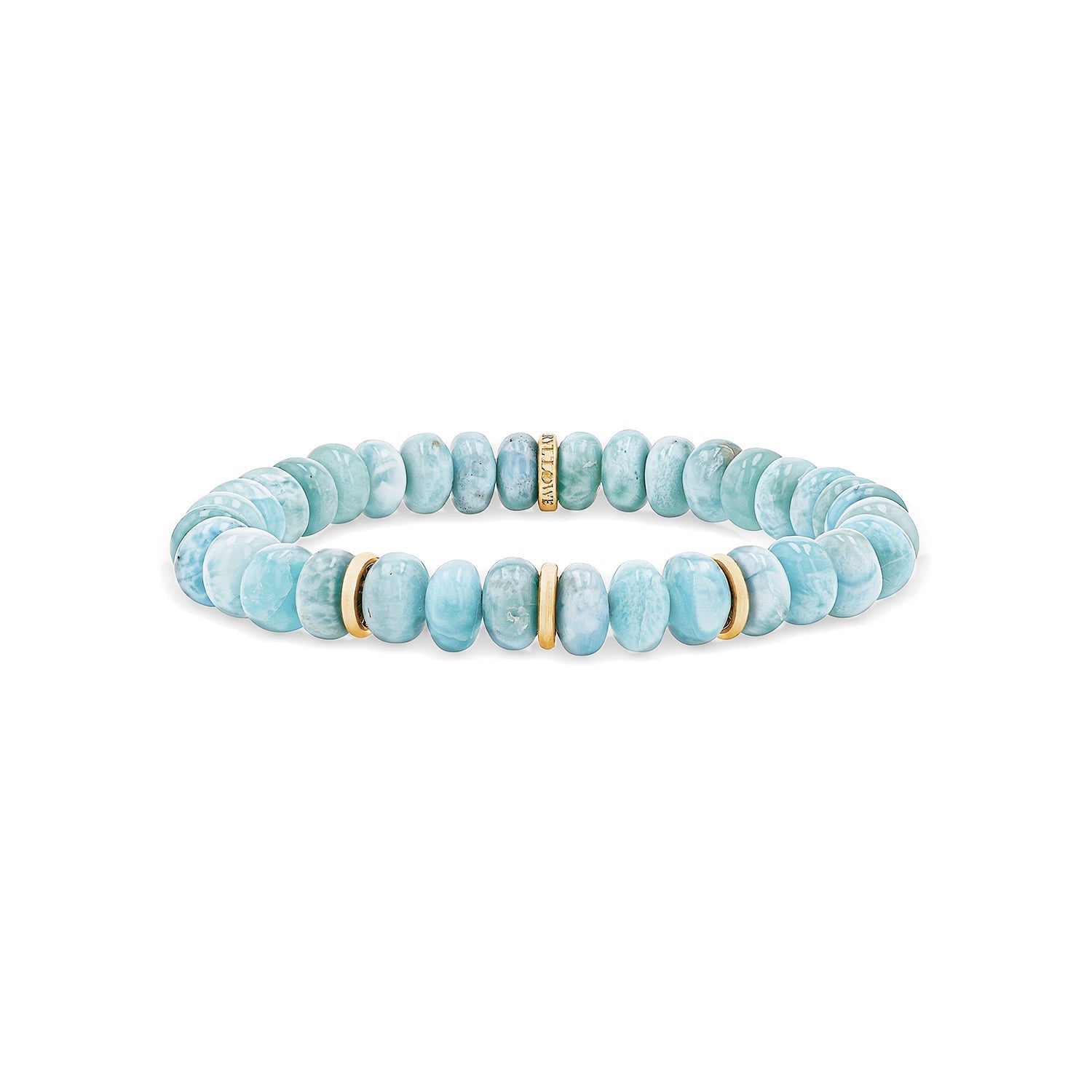 14k Larimar Beaded Bracelet with 3 Rondelles - 8mm